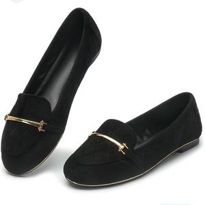 MUSSHOE Loafers for Women Buckle Comfortable Slip on Women Loafers，Black Suede